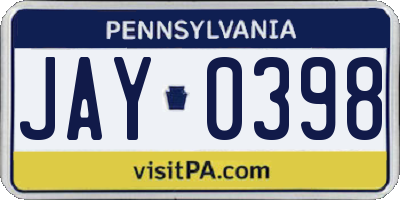PA license plate JAY0398