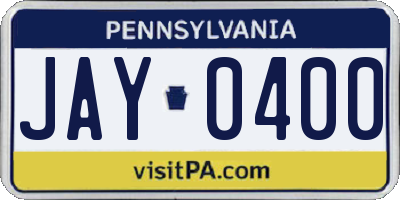 PA license plate JAY0400