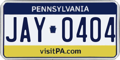 PA license plate JAY0404