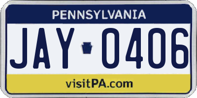 PA license plate JAY0406
