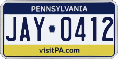 PA license plate JAY0412