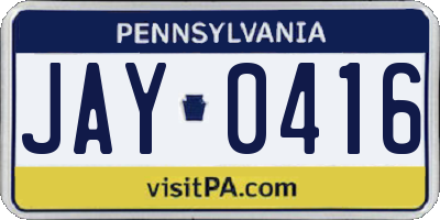 PA license plate JAY0416