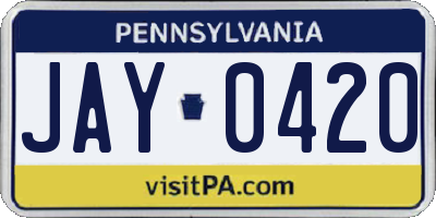 PA license plate JAY0420