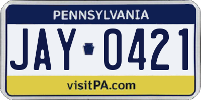 PA license plate JAY0421