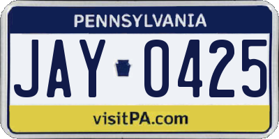 PA license plate JAY0425