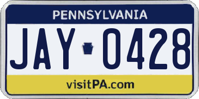 PA license plate JAY0428