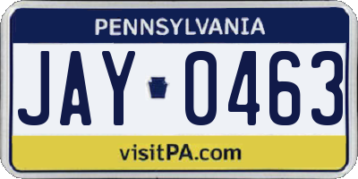 PA license plate JAY0463