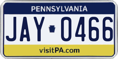 PA license plate JAY0466