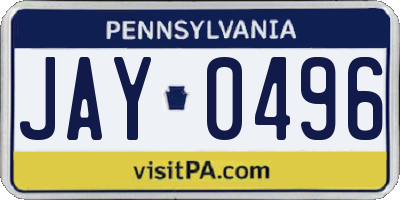 PA license plate JAY0496