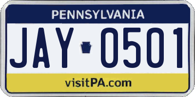 PA license plate JAY0501