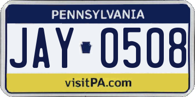 PA license plate JAY0508