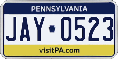 PA license plate JAY0523