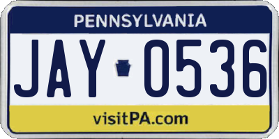 PA license plate JAY0536