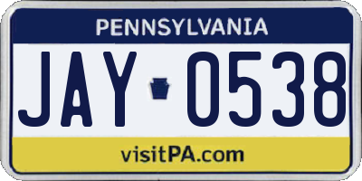 PA license plate JAY0538