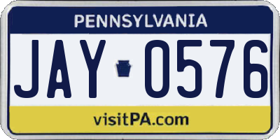 PA license plate JAY0576