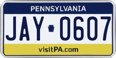 PA license plate JAY0607