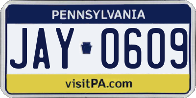PA license plate JAY0609