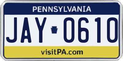 PA license plate JAY0610