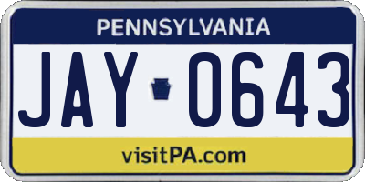 PA license plate JAY0643
