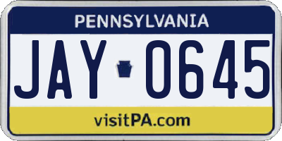 PA license plate JAY0645