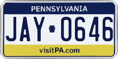 PA license plate JAY0646