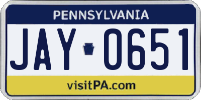 PA license plate JAY0651