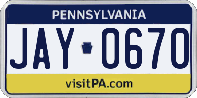 PA license plate JAY0670