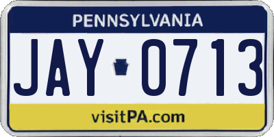 PA license plate JAY0713