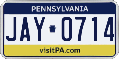 PA license plate JAY0714