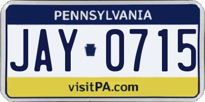 PA license plate JAY0715