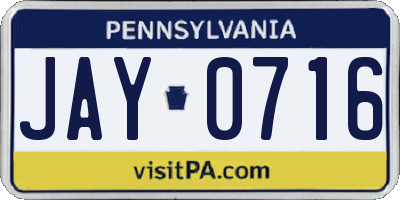 PA license plate JAY0716