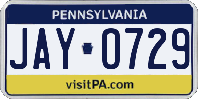 PA license plate JAY0729