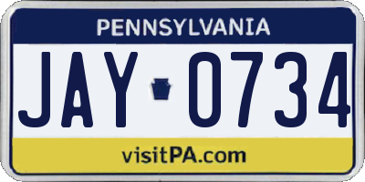 PA license plate JAY0734