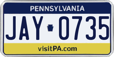 PA license plate JAY0735