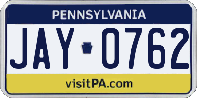 PA license plate JAY0762