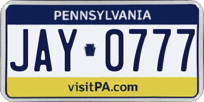 PA license plate JAY0777