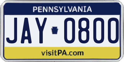PA license plate JAY0800