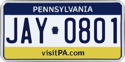 PA license plate JAY0801