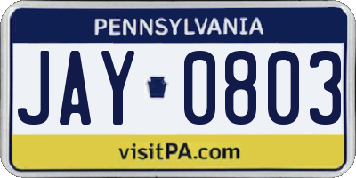 PA license plate JAY0803
