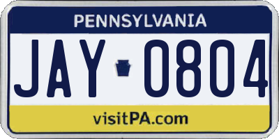 PA license plate JAY0804