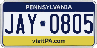 PA license plate JAY0805