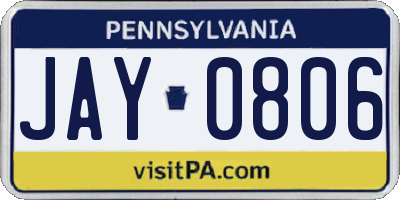 PA license plate JAY0806