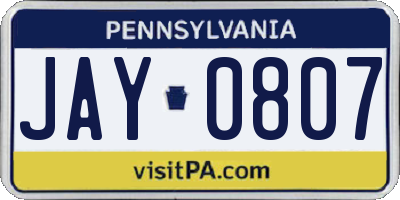 PA license plate JAY0807