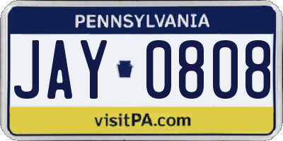 PA license plate JAY0808