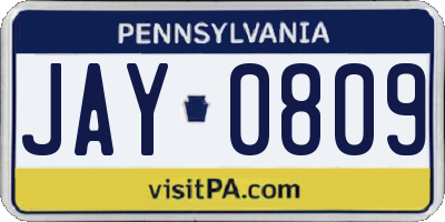PA license plate JAY0809