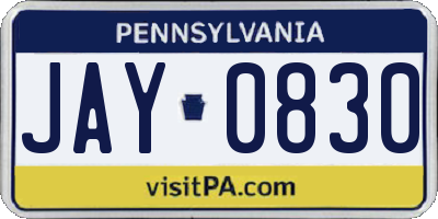 PA license plate JAY0830