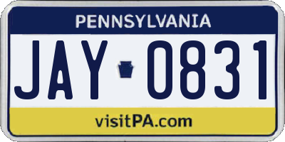 PA license plate JAY0831