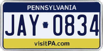 PA license plate JAY0834