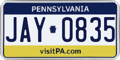 PA license plate JAY0835