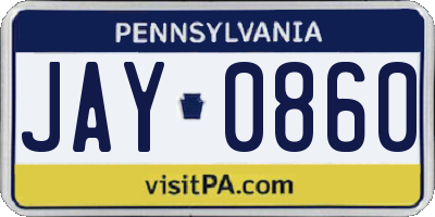 PA license plate JAY0860